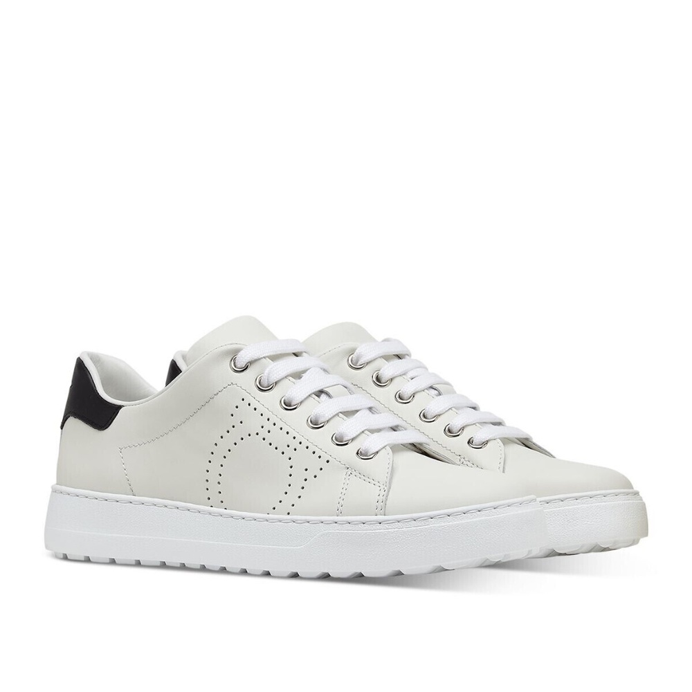 SALVATORE FERRAGAMO Womens White Pierre Toe Platform Leather Sneakers Shoes